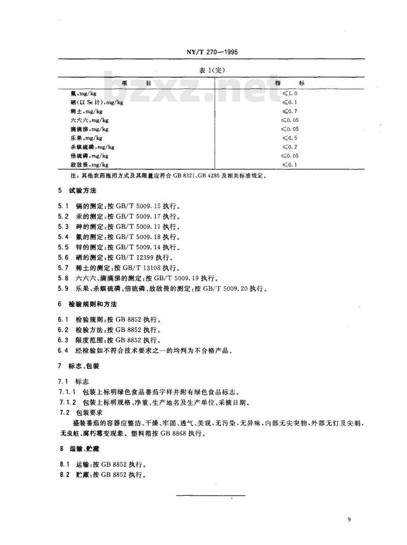 NY/T 270-1995 绿色食品番茄