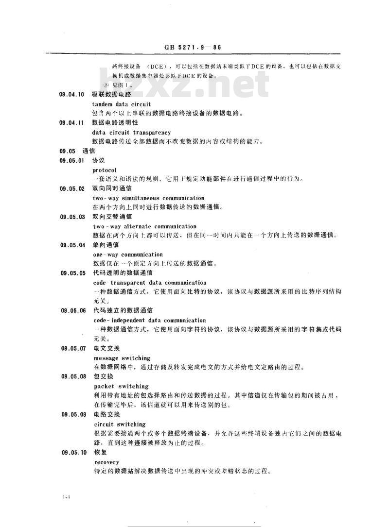 GB 5271.9-1986 数据处理词汇09部分数据通信