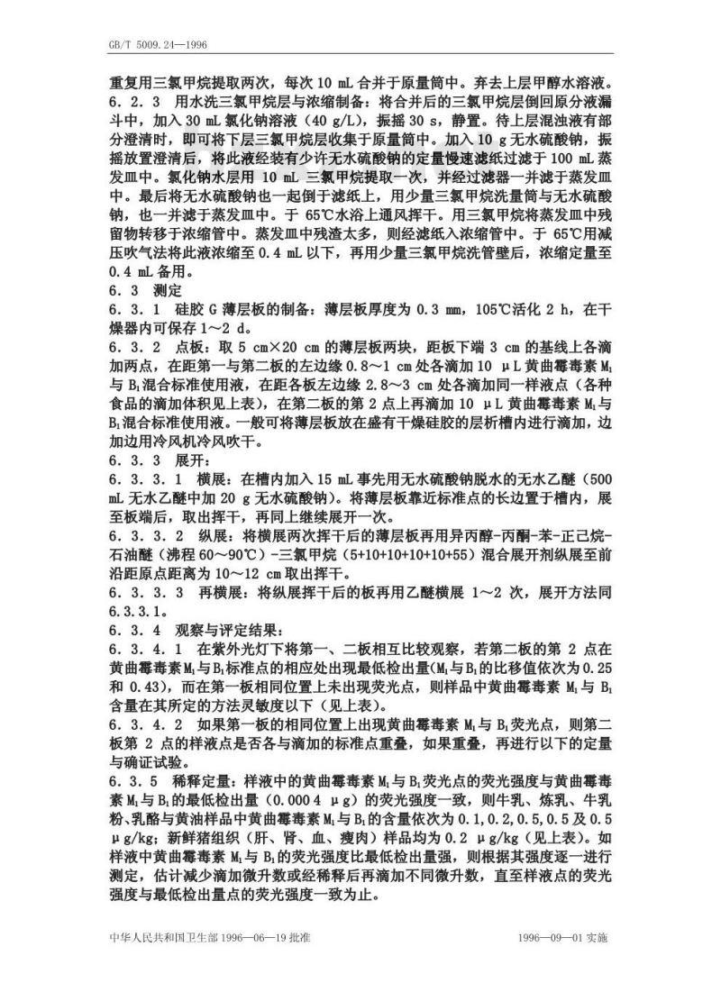 GB/T 5009.24-1996 M1B1食品中黄曲霉毒素与的测定方法