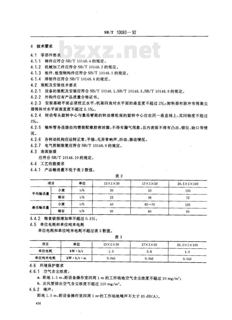 SB/T 10083-1992 固定吸粮机技术条件