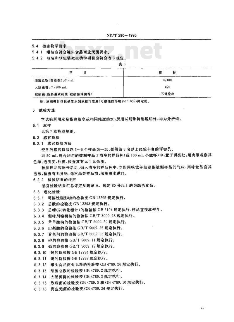 NY/T 290-1995 绿色食品橙汁和浓缩橙汁