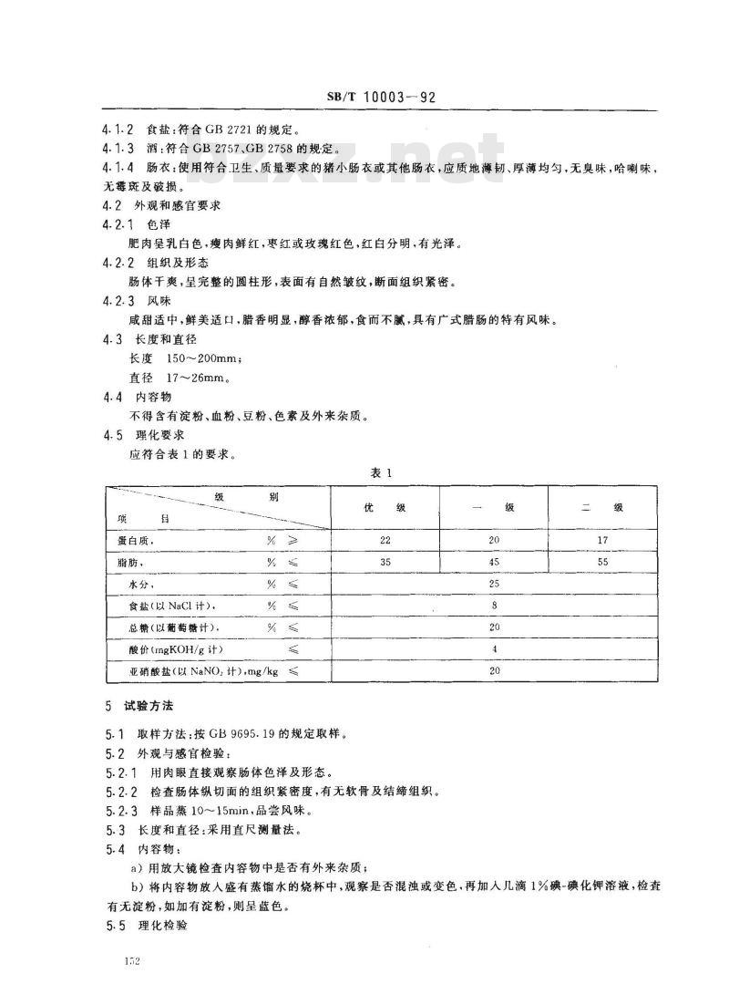 SB/T 10003-1992 广式腊肠