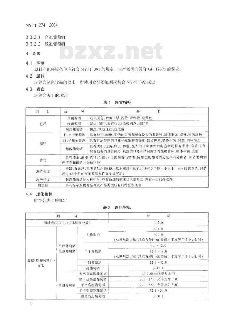 NY/T 274-2004 绿色食品葡萄酒
