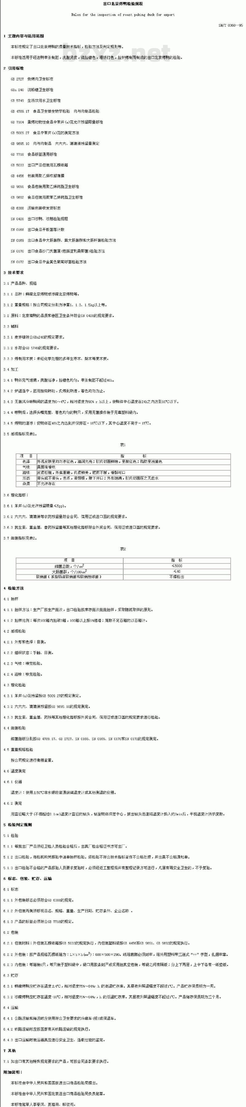 SN/T 0368-1995 出口北京烤鸭检验规程
