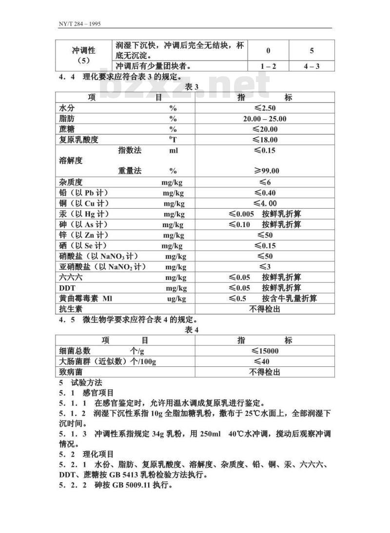 NY/T 284-1995 绿色食品全脂加糖乳粉