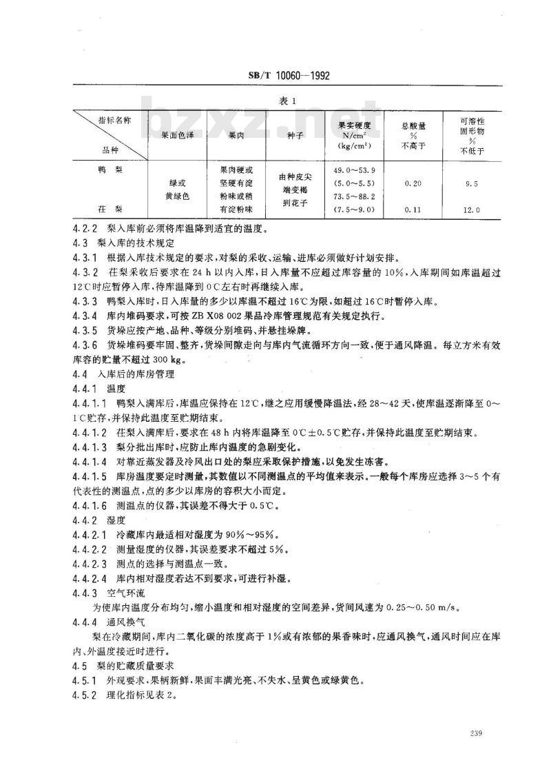 SB/T 10060-1992 梨冷藏技术
