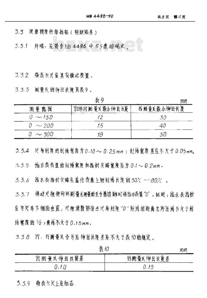 HB 4498-1990 带表卡尺质量分等规定