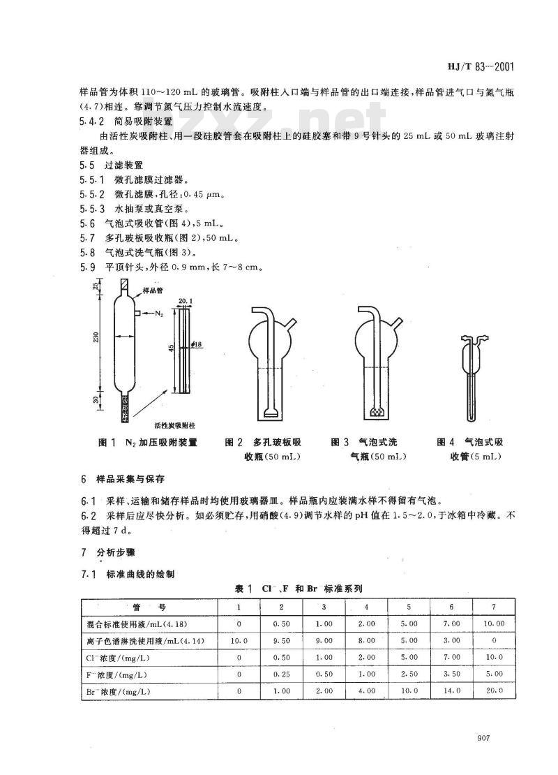 HJ/T 83-2001 水质 可吸附有机卤素(AOX)的测定 离子色谱法