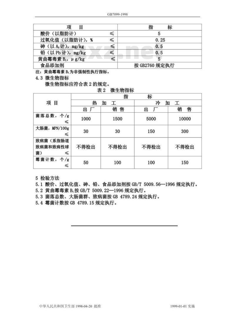 GB 7099-1998 糕点、面包卫生标准