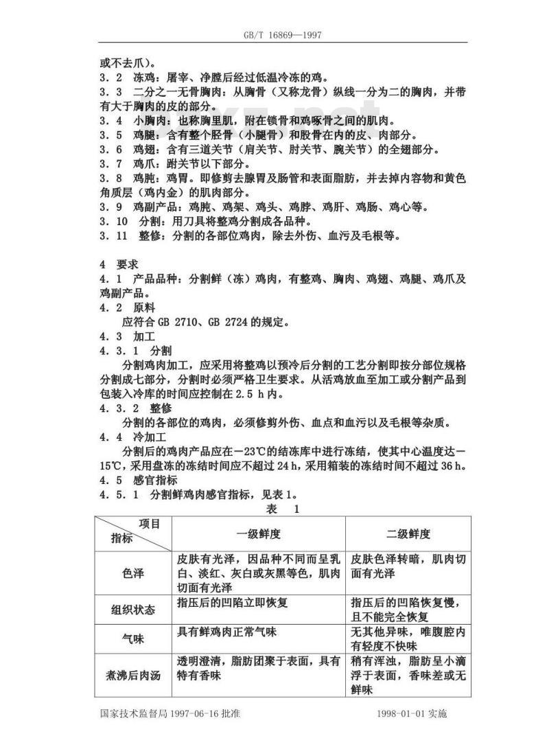 GB/T 16869-1997 分割鲜(冻)鸡肉