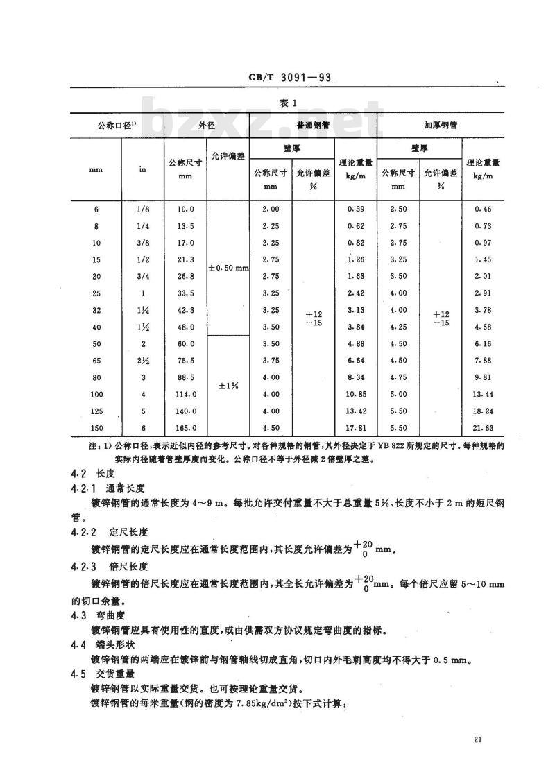 GB/T 3091-1993 低压流体输送用镀锌焊接钢管