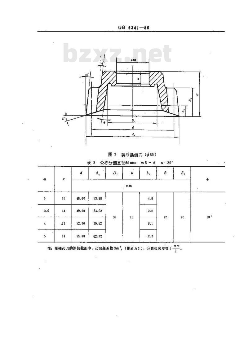 GB 6341-1986 渐开线内花键插齿刀基本型式和尺寸