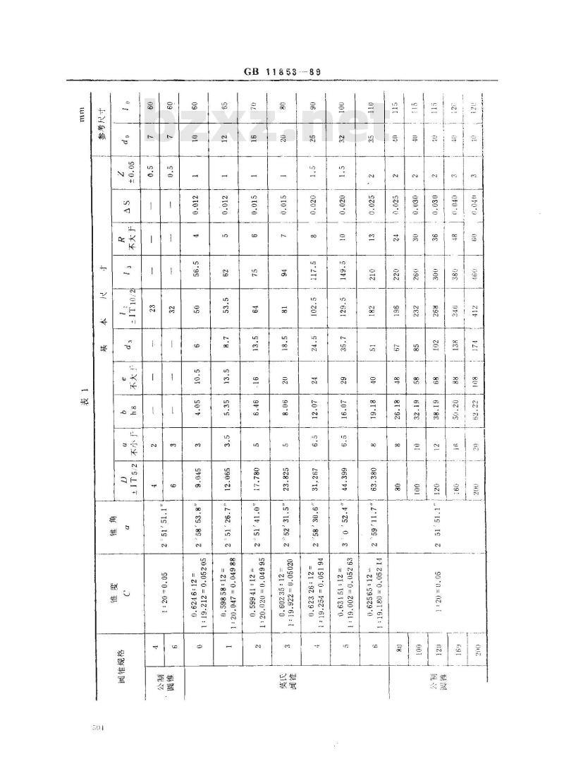 GB/T 11853-1989 莫氏与公制圆锥量规