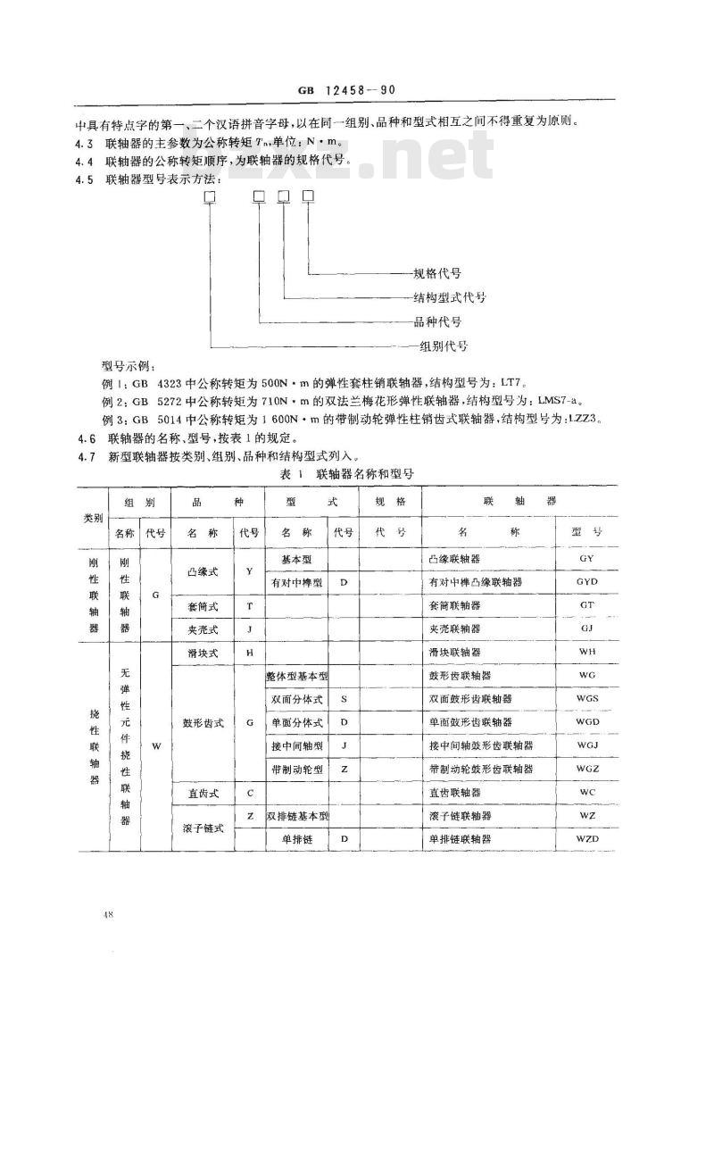 GB/T 12458-1990 机械式联轴器分类