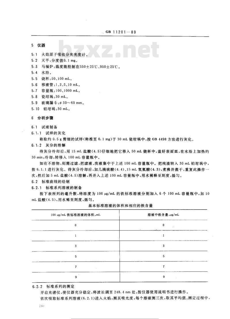 GB/T 11201-1989 硫化橡胶中金属含量的测定 火焰原子吸收光谱法 第四部分:铁含量的测定