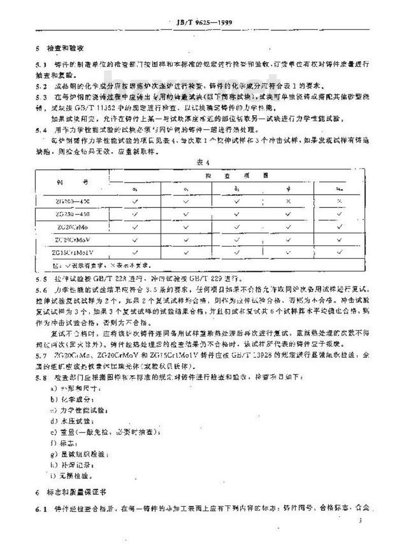 JB/T 9625-1999 锅炉管道附件承压铸钢件 技术条件