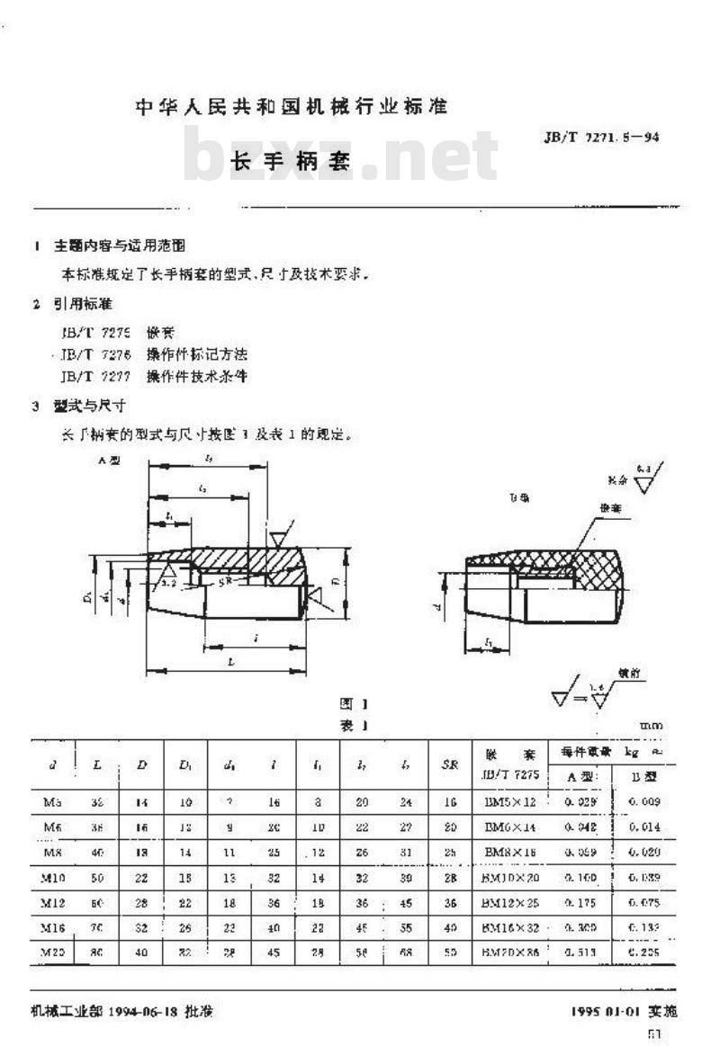 JB/T 7271.5-1994 长手柄套