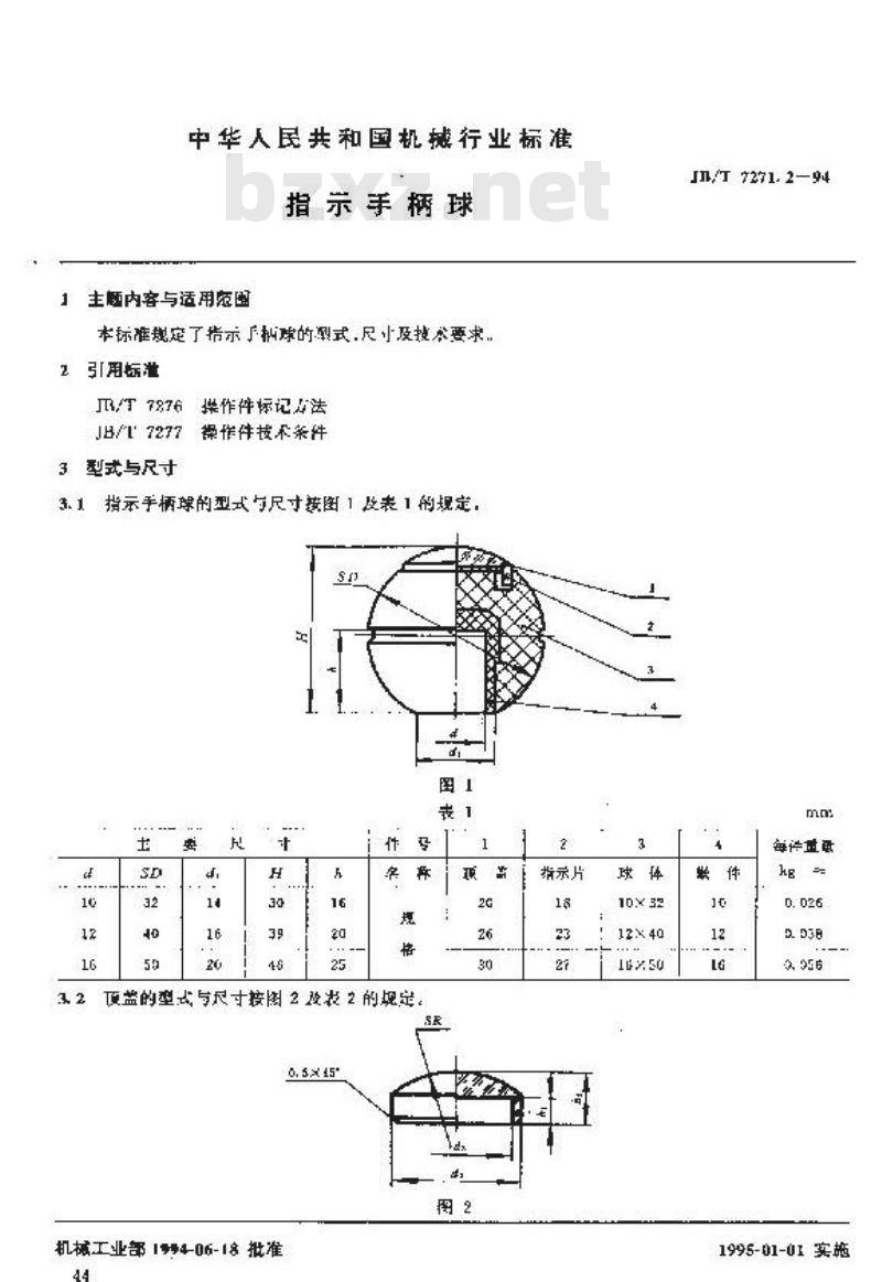 JB/T 7271.2-1994 指示手柄球