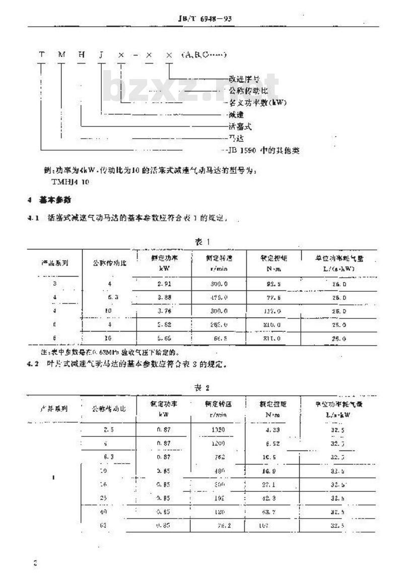 JB/T 6948-1993 减速气动马达 型式与基本参数
