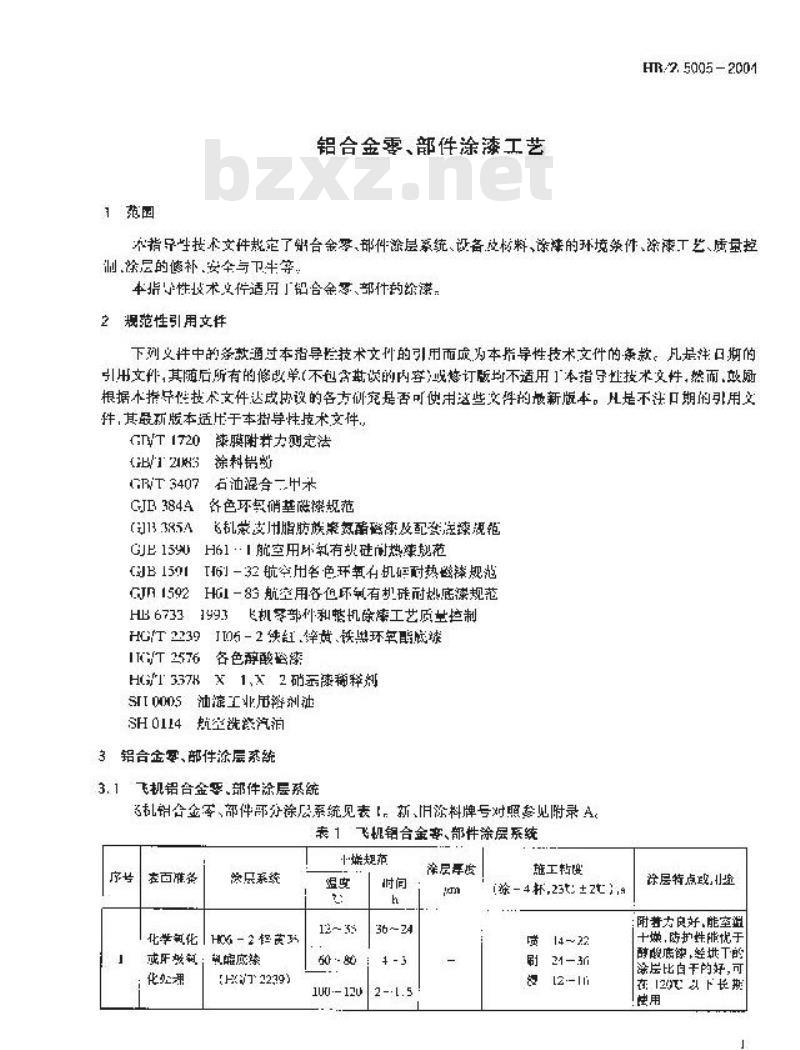 HB/Z 5005-2004 铝合金零、部件涂漆工艺