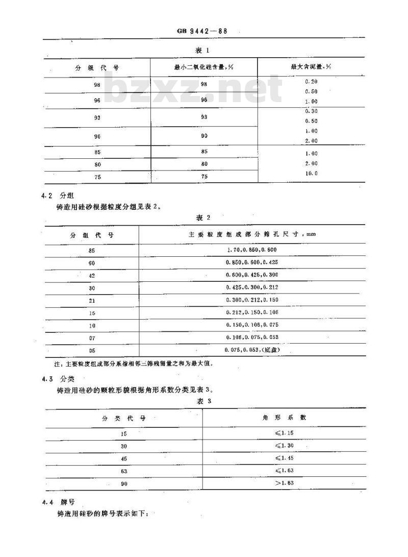 GB 9442-1988 铸造用硅砂