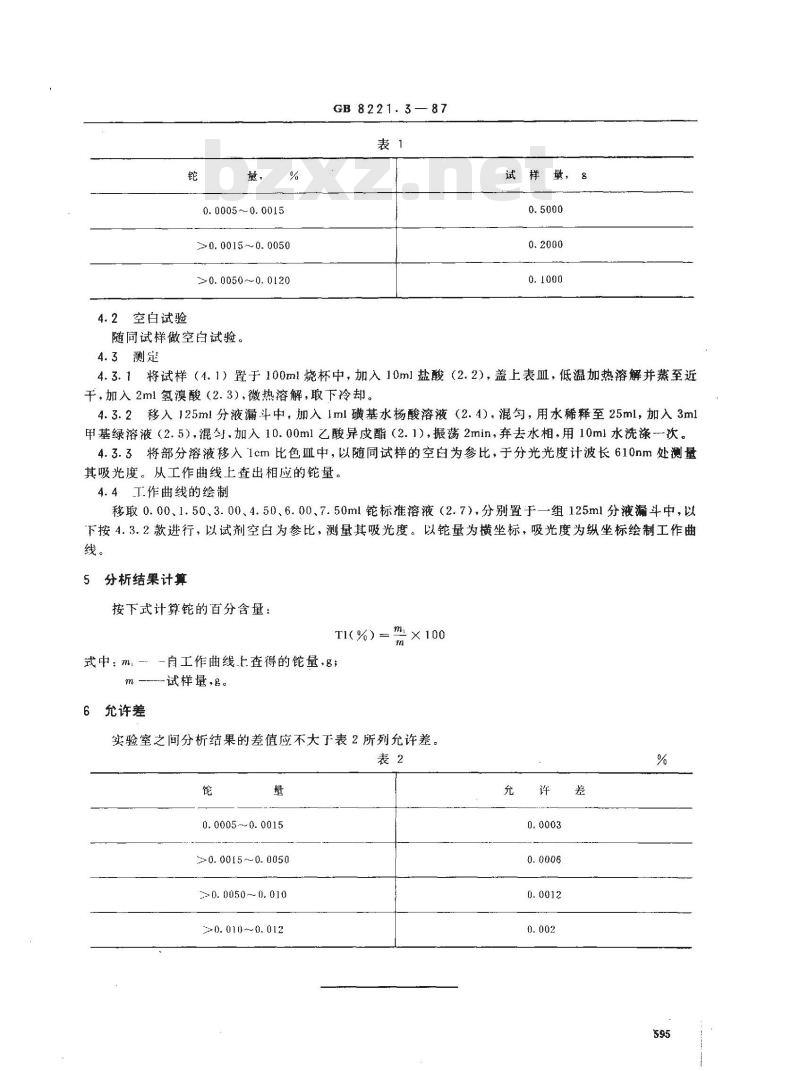 GB 8221.3-1987 铟化学分析方法 甲基绿分光光度法测定铊量
