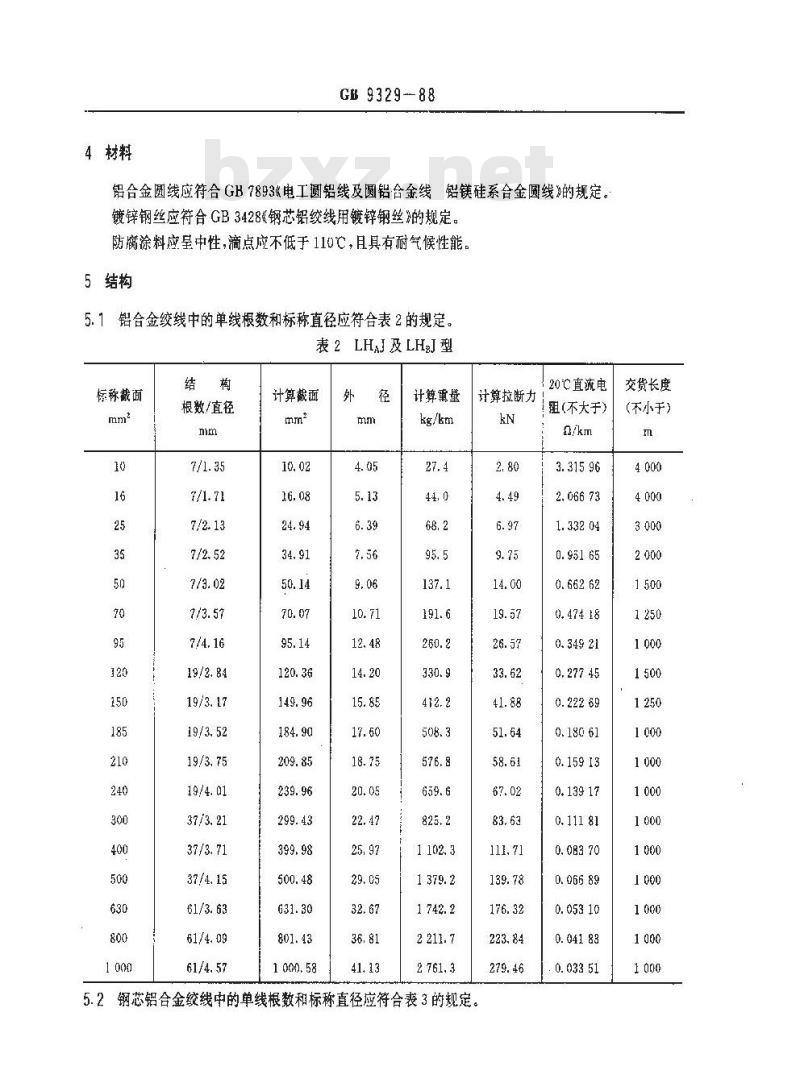 GB 9329-1988 铝合金绞线及钢芯铝合金绞线