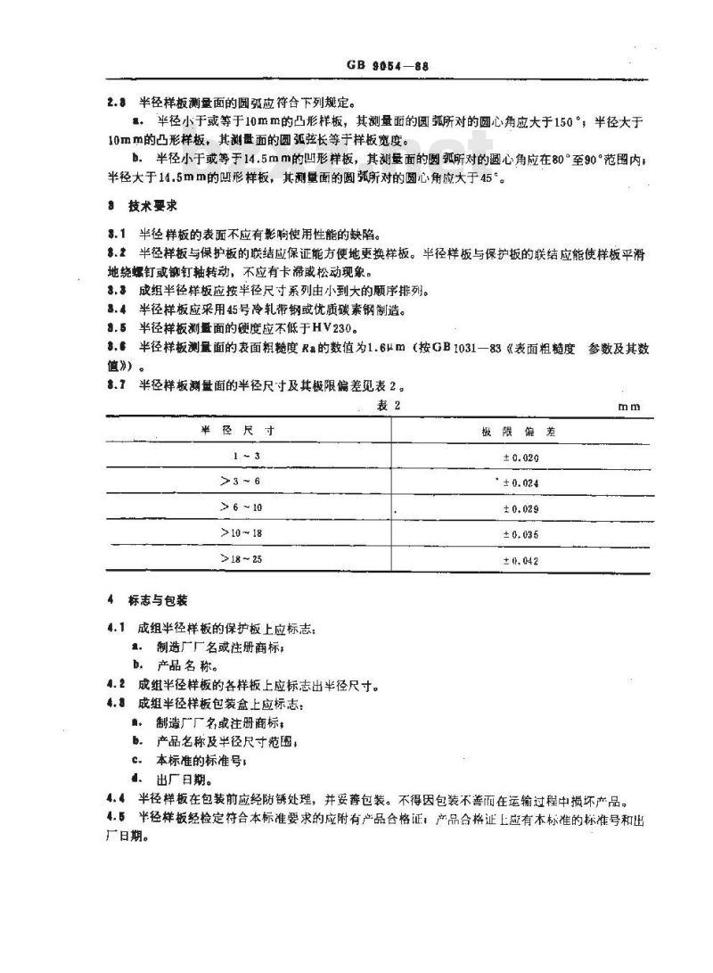GB 9054-1988 半径样板