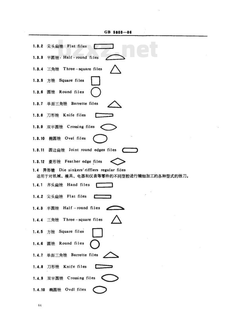 GB 5803-1986 锉刀的名词、术语