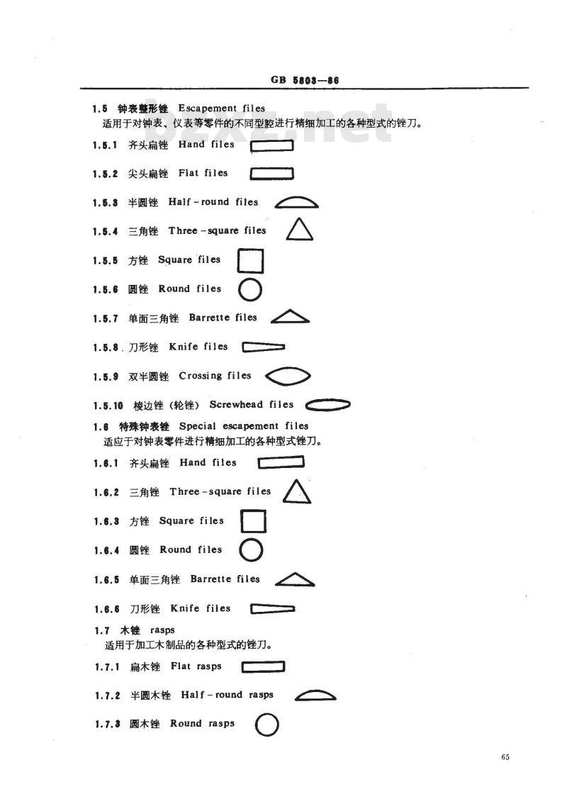 GB 5803-1986 锉刀的名词、术语