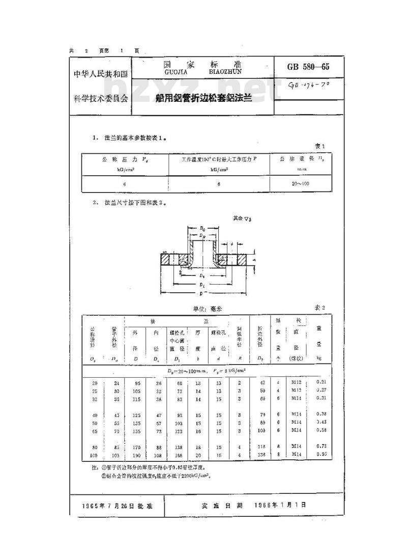 GB 580-1965 船用铝管折边松套铝法兰