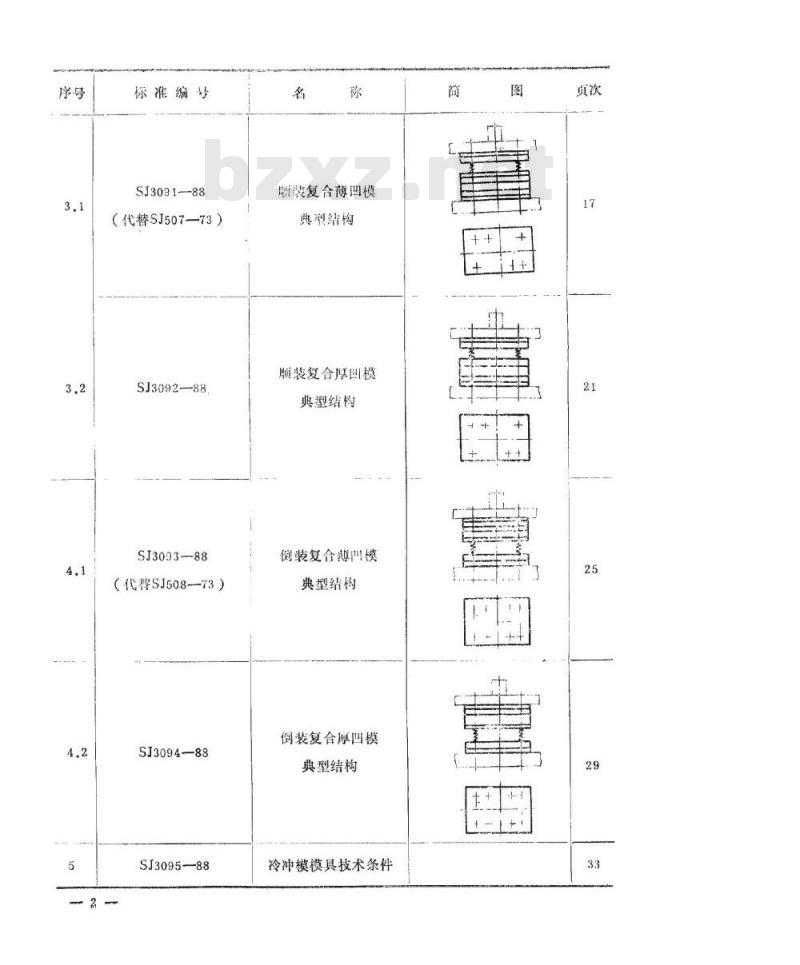 SJ 3087-1988 冷冲模 固定卸料纵向送料典型结构