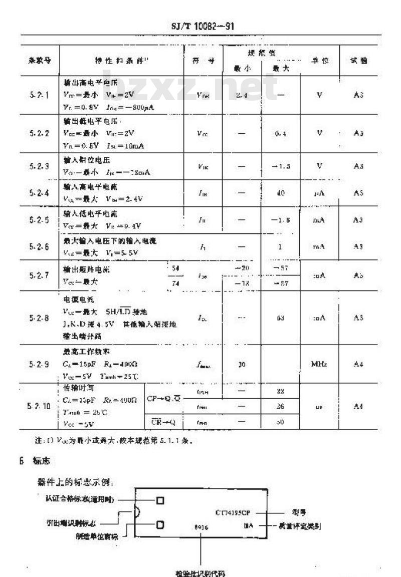 SJ/T 10082-1991 半导体集成电路ＣＴ５４１９５／ＣＴ７４１９５型４位移位寄存器(并行存取，Ｊ－非Ｋ输入)
