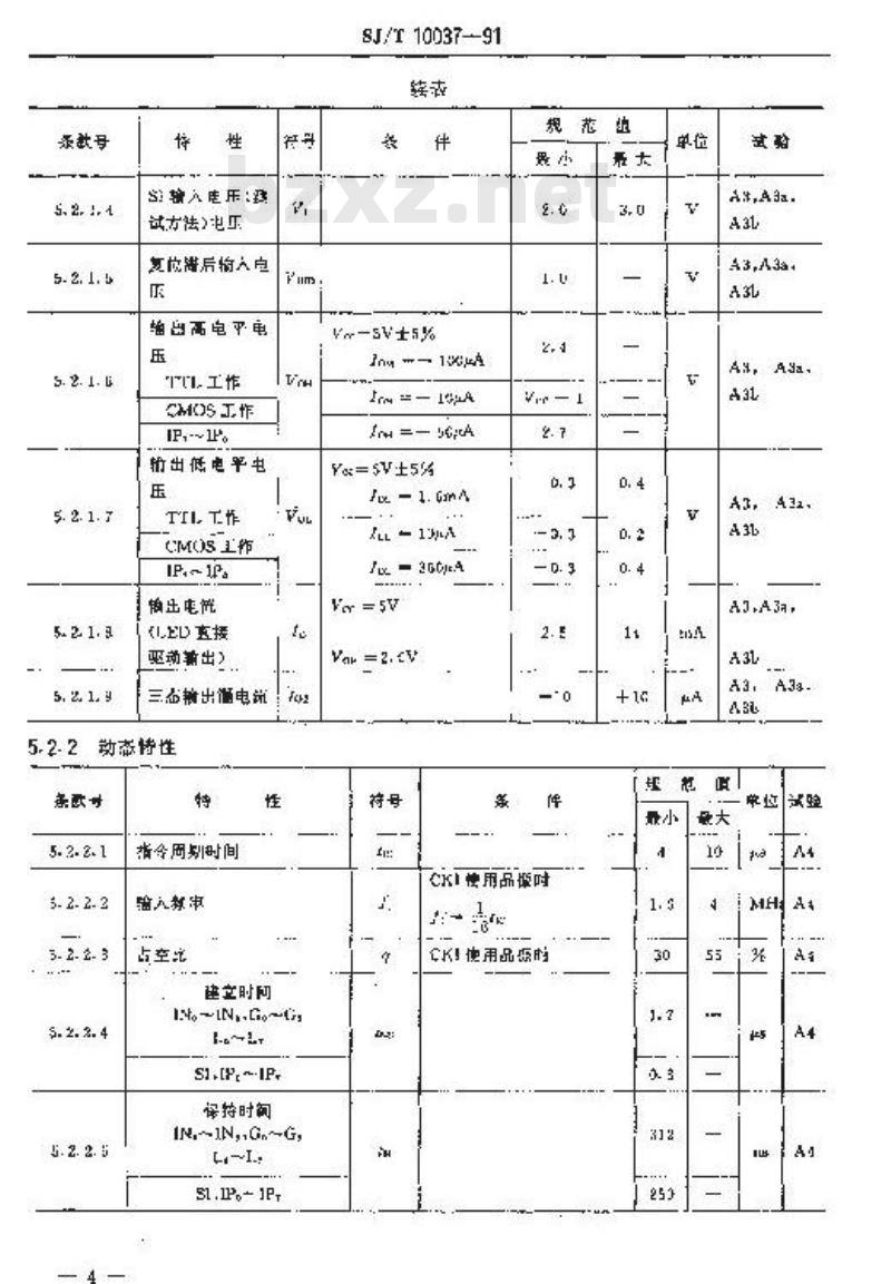 SJ/T 10037-1991 电子器件详细规范 半导体集成电路Ｃμ４０２型４位微处理器