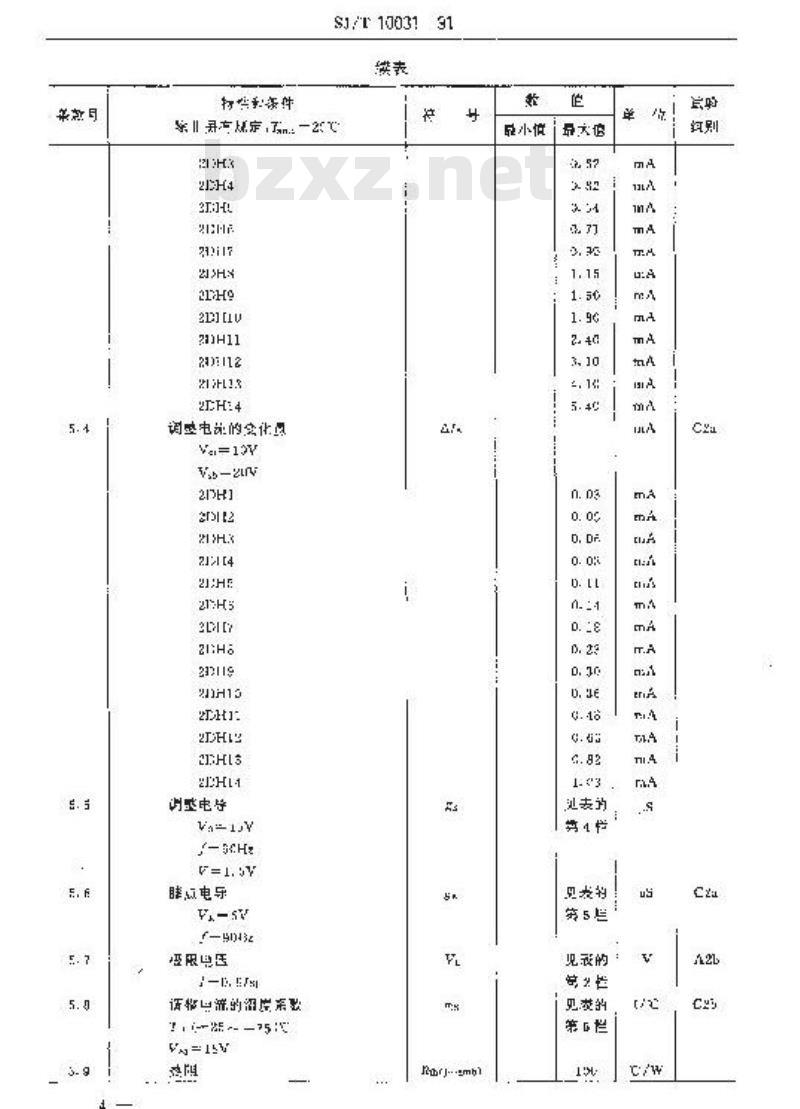 SJ/T 10031-1991 电子器件详细规范 ２ＤＨ１～１４型电流调整(稳流)二极管