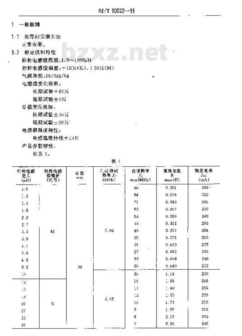 SJ/T 10022-1991 电子器件详细规范 电子设备用ＬＧＢ０８１０型固定电感器 评定水平Ｅ (可供认证用)