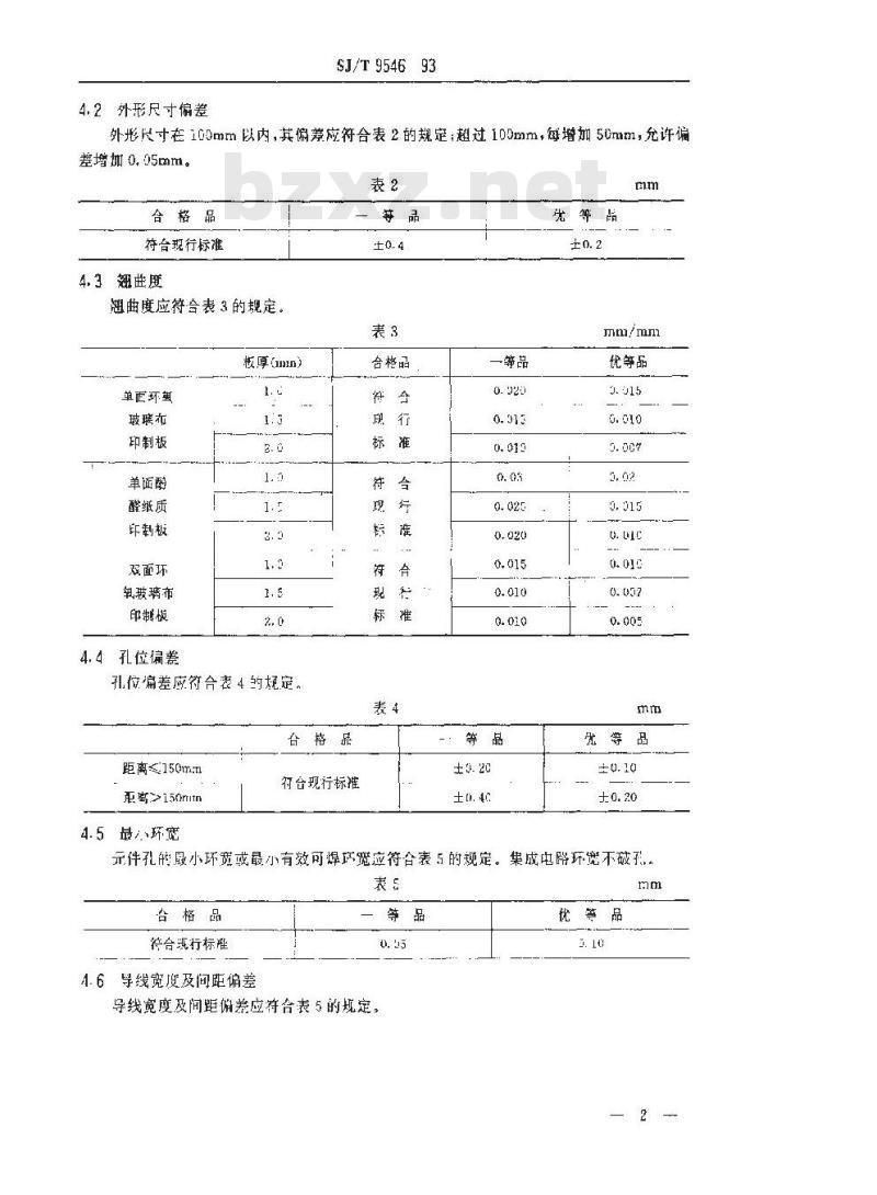 SJ/T 9546-1993 无金属化孔单、双面印制板的质量分等标准