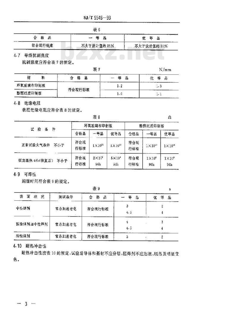 SJ/T 9546-1993 无金属化孔单、双面印制板的质量分等标准
