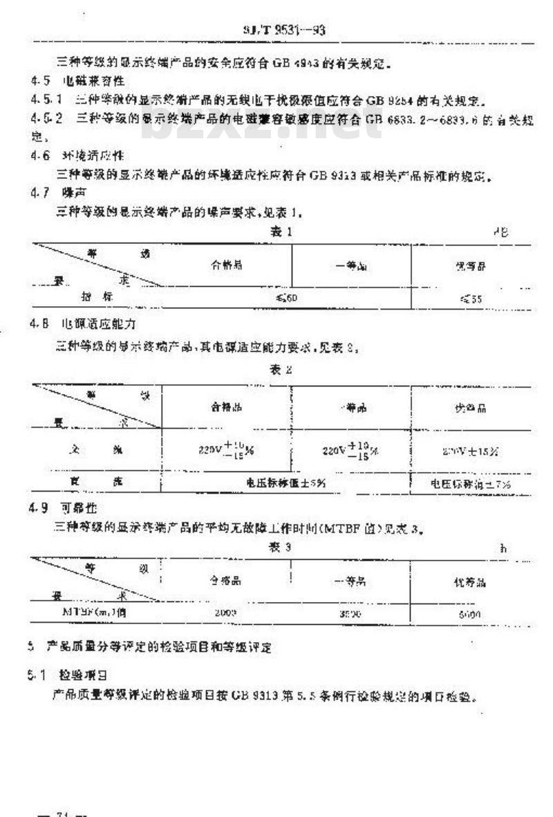 SJ/T 9531-1993 数字电子计算机用阴极射线管显示终端质量分等标准
