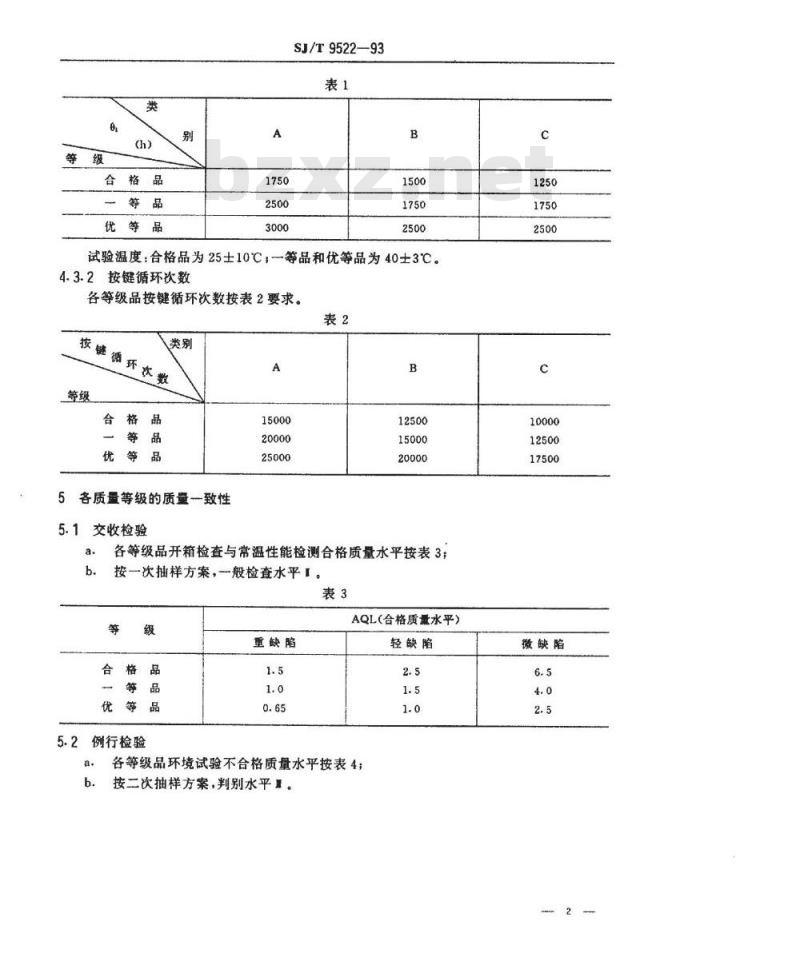 SJ/T 9522-1993 盒式磁带录音机运带机构质量分等标准
