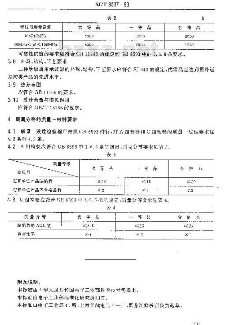 SJ/T 9517-1993 通用示波器质量分等标准