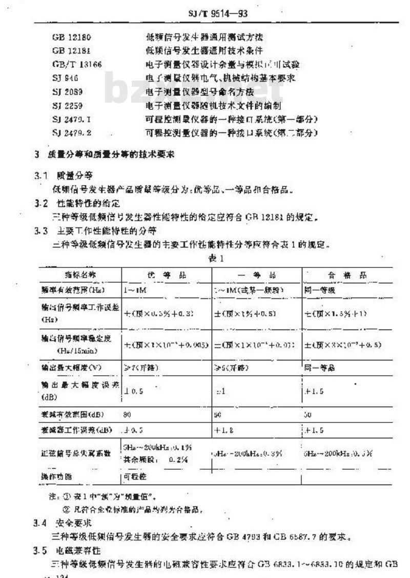 SJ/T 9514-1993 低频信号发生器质量分等标准