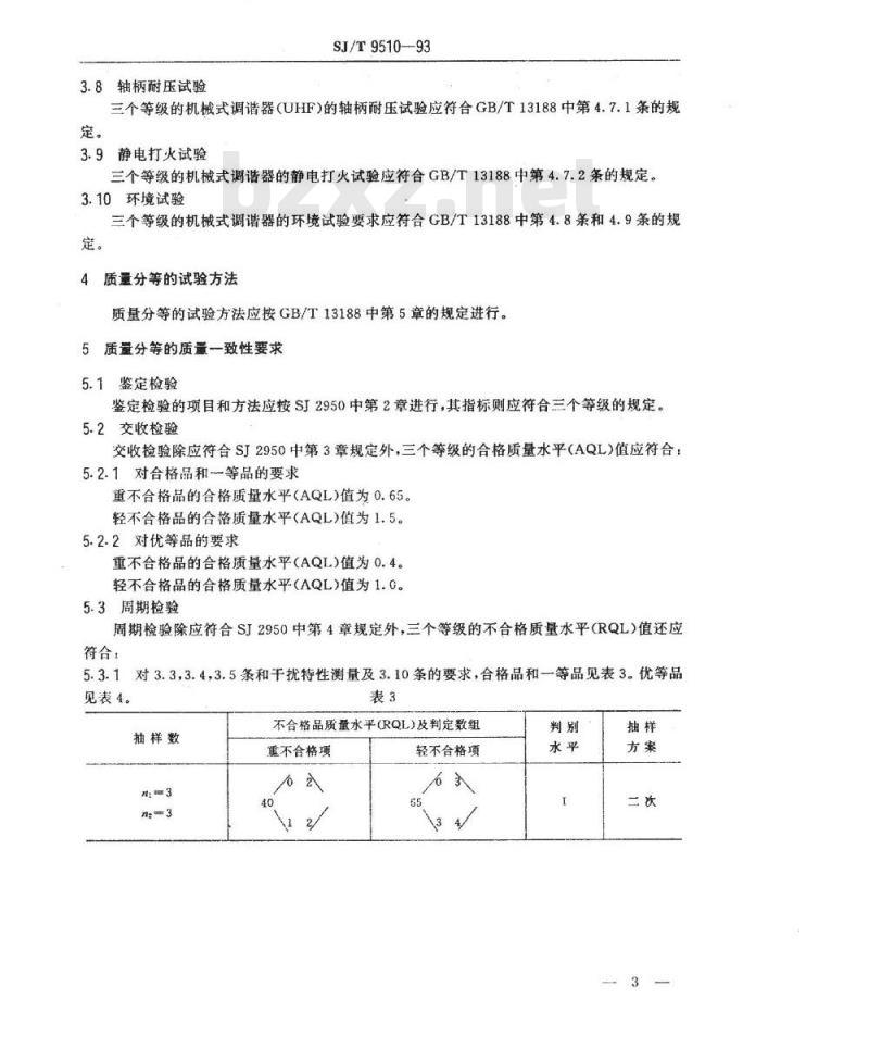 SJ/T 9510-1993 电视广播接收机用机械式调谐器质量分等标准