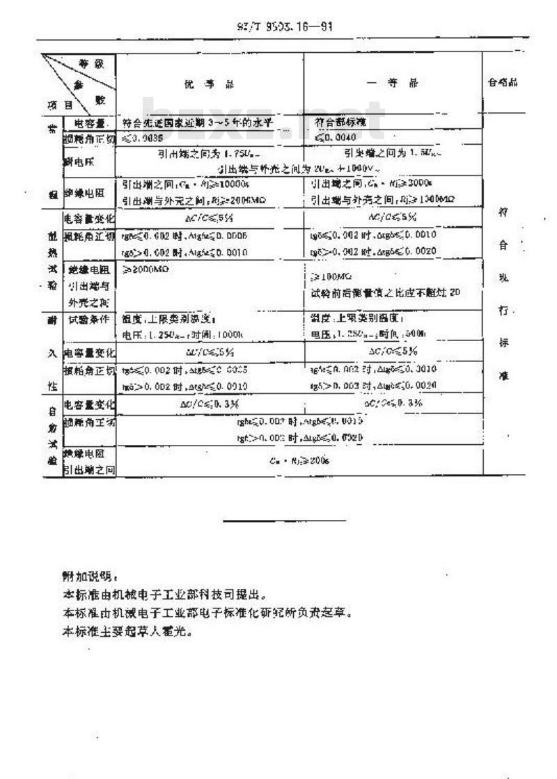 SJ/T 9503.16-1991 交流电动机用金属化聚丙烯电容器质量分等标准