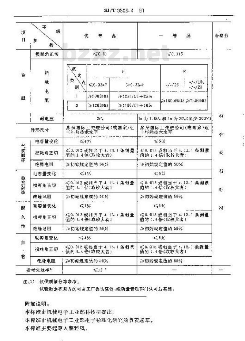 SJ/T 9503.4-1991 金属化纸介直流固定电容器质量分等标准