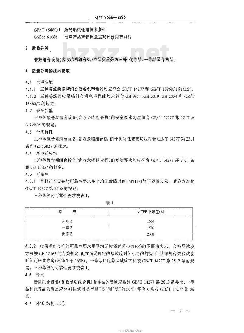 SJ/T 9566-1995 音频组合设备质量分等标准