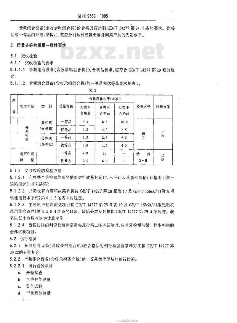 SJ/T 9566-1995 音频组合设备质量分等标准