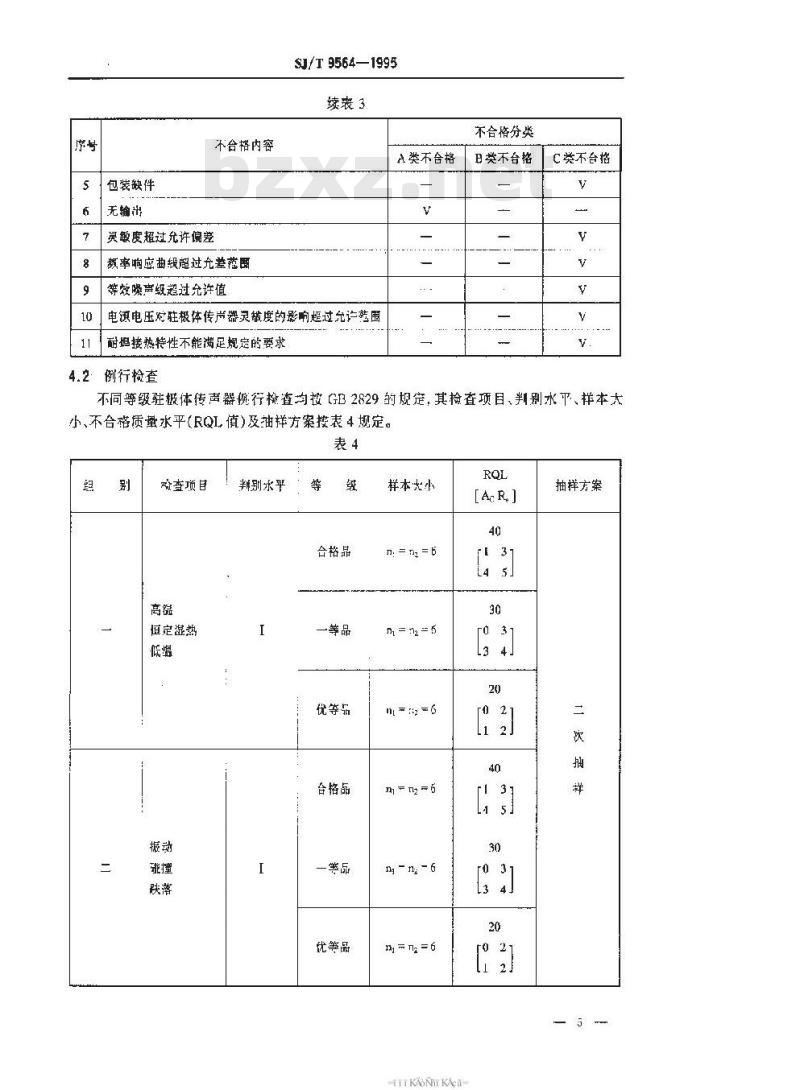 SJ/T 9564-1995 驻极体传声器质量分等标准