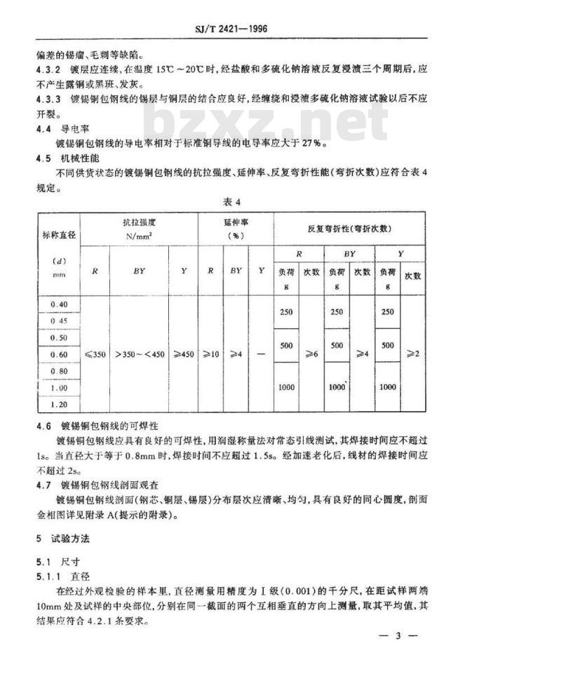 SJ/T 2421-1996 电子器件用镀锡铜包钢线