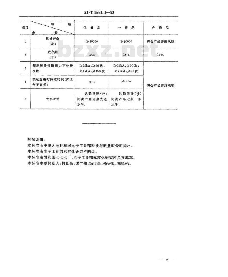 SJ/T 9554.4-1993 低压断路器用真空开关管质量分等标准